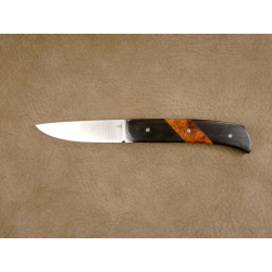 Couteau pliant liner lock avec lame en acier 14c28n et manche en bois d'ébène et loupe d'amboine