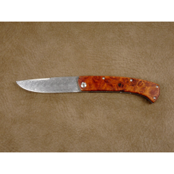 Couteau pliant liner lock avec lame en acier DAMAS et manche en loupe d'amboine