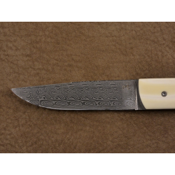 Couteau Pliant Liner Lock - Acier damas AEGIR - Manche en ivoire de défense de phacochère et loupe d'Amboine