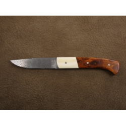 Couteau Pliant Liner Lock - Acier damas AEGIR - Mache en ivoire de défense de phacochère et loupe d'Amboine