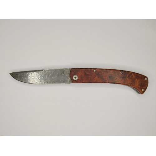 Couteau pliant liner lock avec lame en acier DAMAS et manche en loupe d'amboine