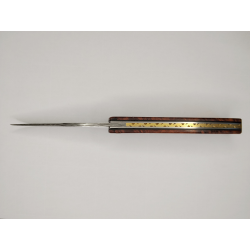Couteau pliant liner lock avec lame en acier DAMAS et manche en loupe d'amboine