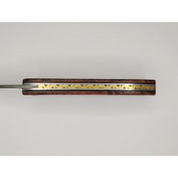 Couteau pliant liner lock avec lame en acier DAMAS et manche en loupe d'amboine