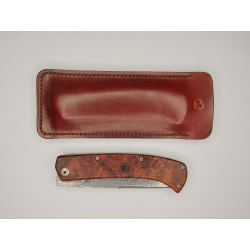 Couteau pliant liner lock avec lame en acier DAMAS et manche en loupe d'amboine