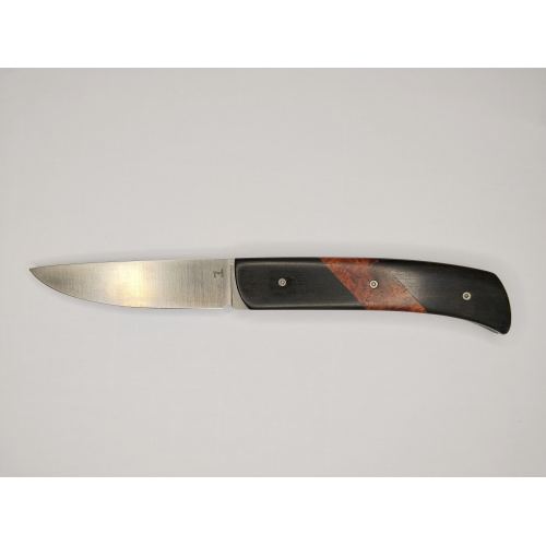 Couteau pliant liner lock avec lame en acier 14c28n et manche en bois d'ébène et loupe d'amboine