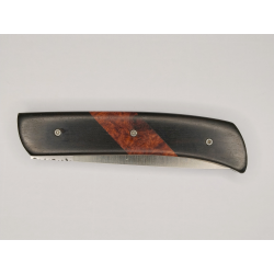 Couteau pliant liner lock avec lame en acier 14c28n et manche en bois d'ébène et loupe d'amboine