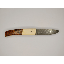 Couteau Pliant Liner Lock - Acier damas - Manche en Os de bovin et bois de cocobolo