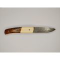 Couteau Pliant Liner Lock - Acier damas - Manche en Os de bovin et bois de cocobolo