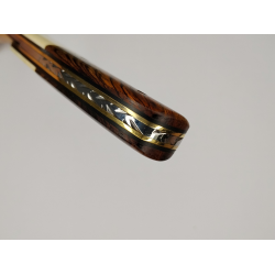 Couteau Pliant Liner Lock - Acier damas - Manche en Os de bovin et bois de cocobolo