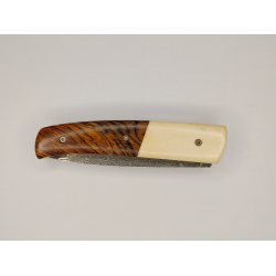 Couteau Pliant Liner Lock - Acier damas - Manche en Os de bovin et bois de cocobolo