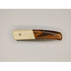 Couteau Pliant Liner Lock - Acier damas - Manche en Os de bovin et bois de cocobolo