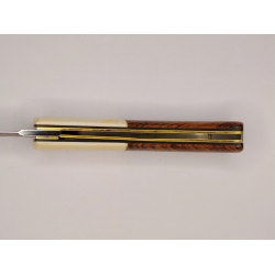 Couteau Pliant Liner Lock - Acier damas - Manche en Os de bovin et bois de cocobolo