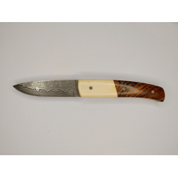 Pliant Liner Lock - Acier damas - Manche en os de bovin et bois de cocobolo