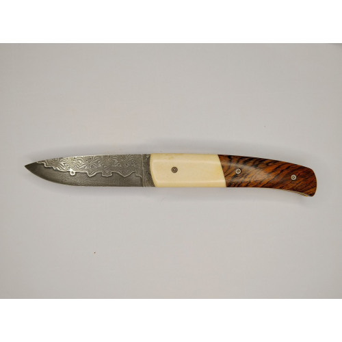 Pliant Liner Lock - Acier damas - Manche en os de bovin et bois de cocobolo